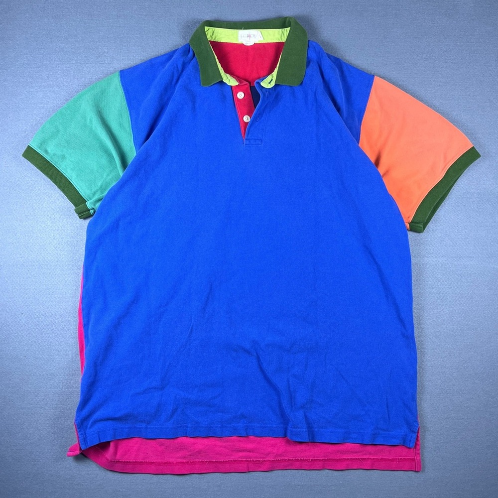VTG 90s J.Crew Oarsman Mens XLT Colorblock Polo Shirt Cotton Pique Short